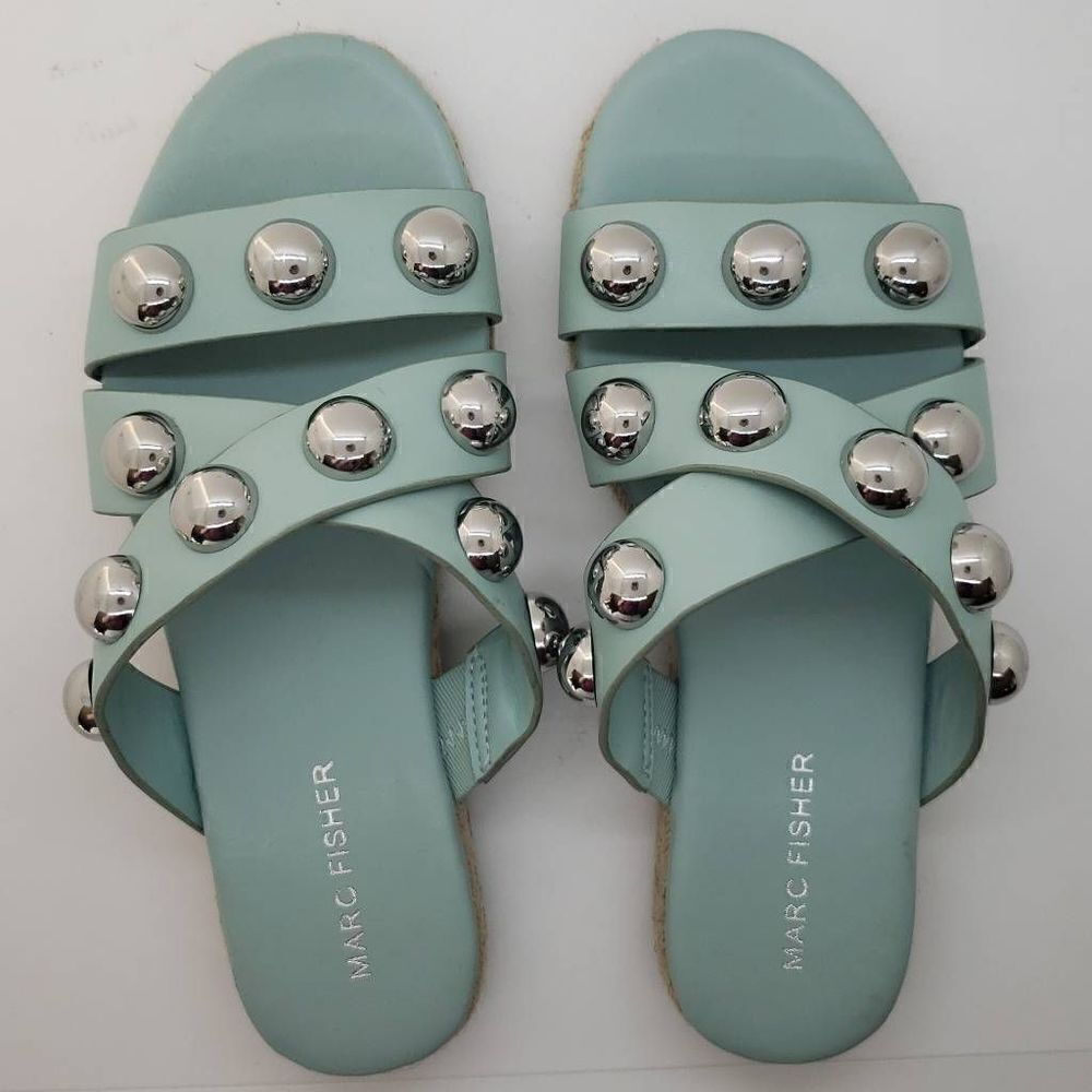 Marc Fisher Women Sandal Prisca Slip On Studded Espadrille Blue Size 6